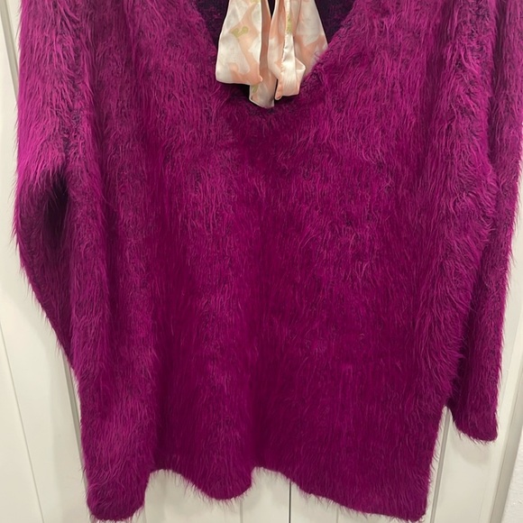 NWT Free People Bon Bon Magenta Fuzzy Alpaca Sweater Mini Dress - Picture 5 of 14